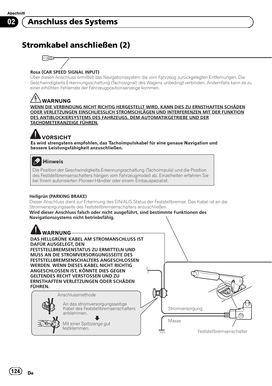 Stromkabel anschließen (2), 02 anschluss des systems | Pioneer AVIC-F30BT User Manual | Page 124 / 172