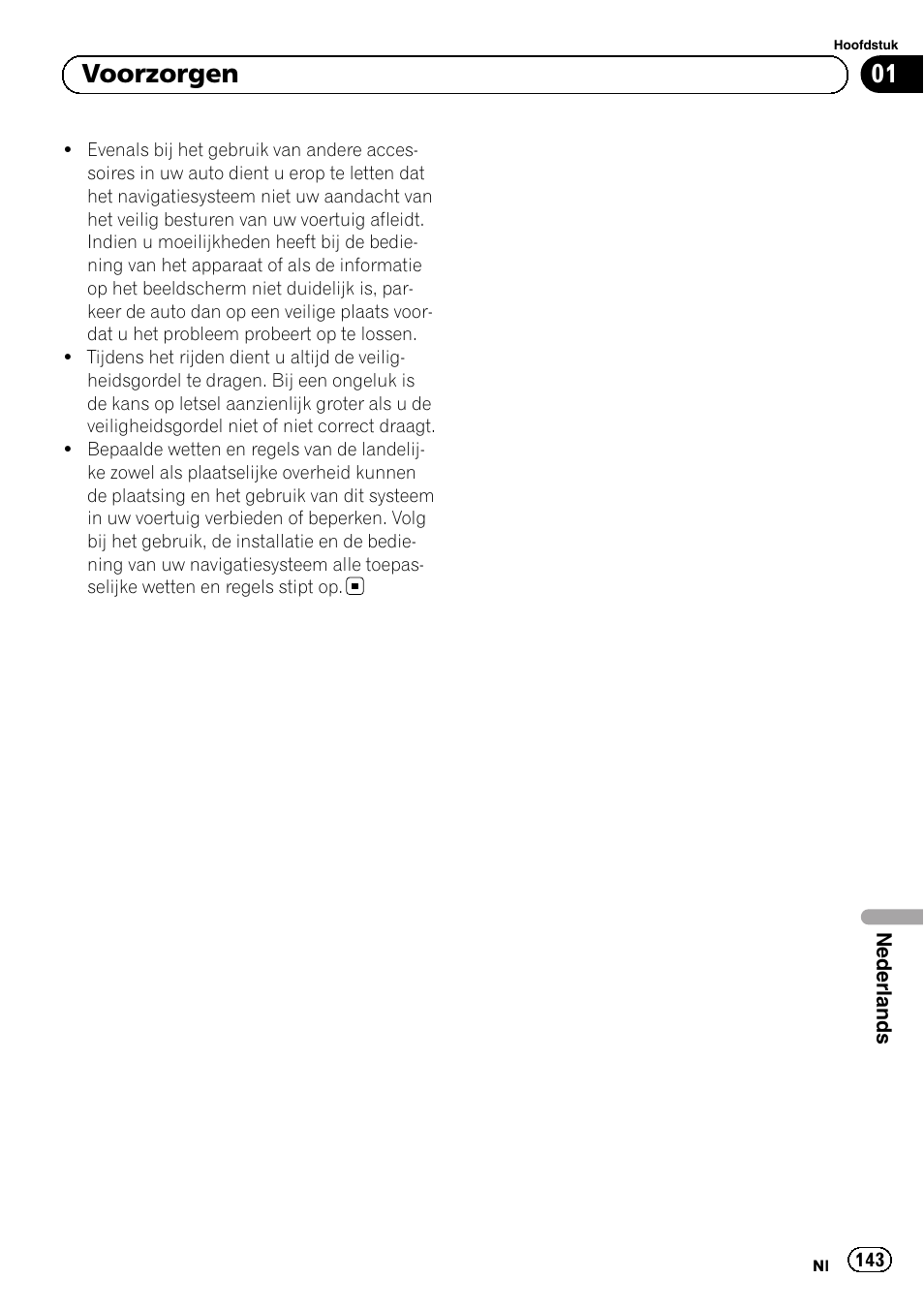 01 voorzorgen | Pioneer AVIC-F30BT User Manual | Page 143 / 172