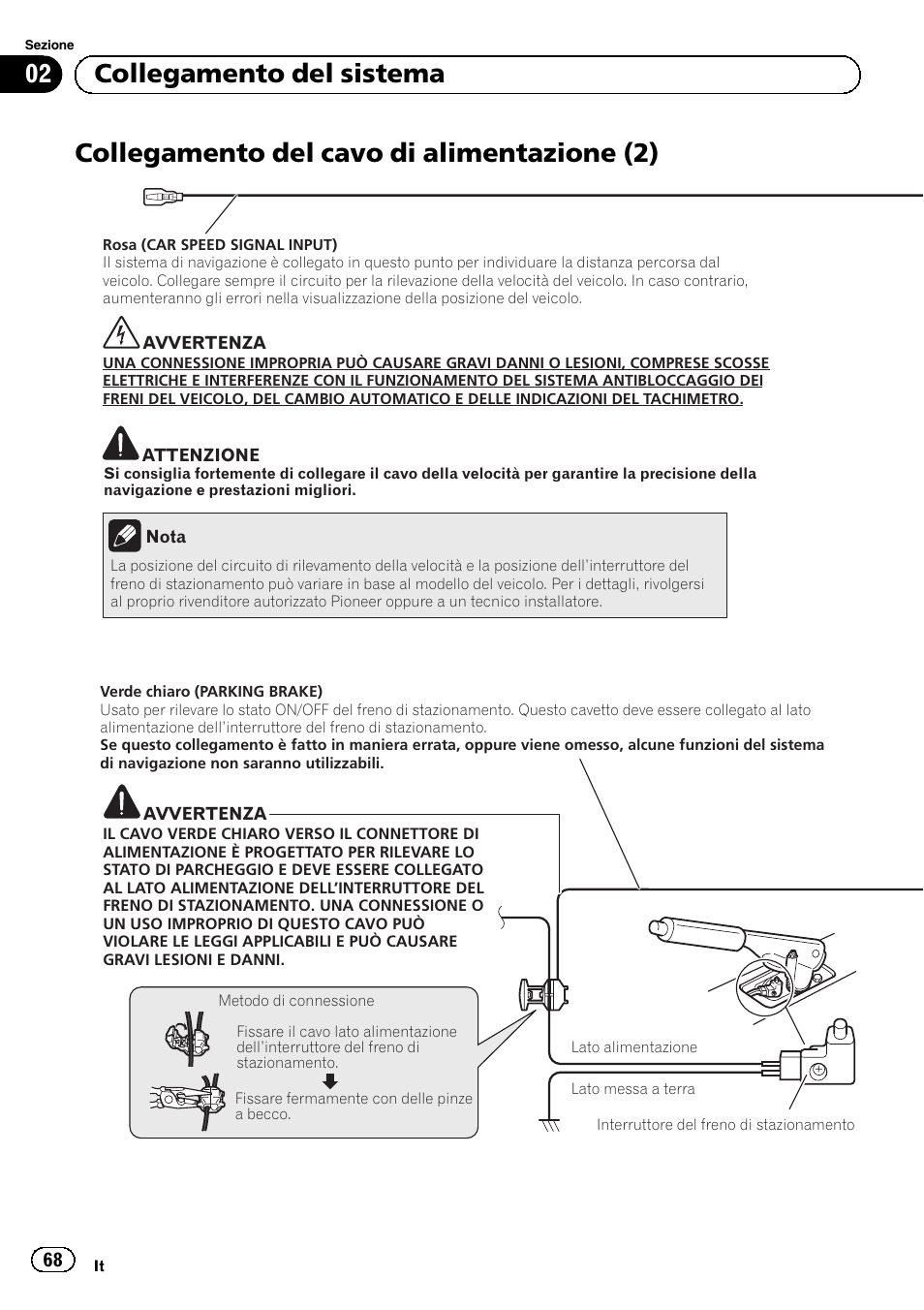 Collegamento del cavo di alimentazione, Collegamento del cavo di alimentazione (2), 02 collegamento del sistema | Pioneer AVIC-F30BT User Manual | Page 68 / 172