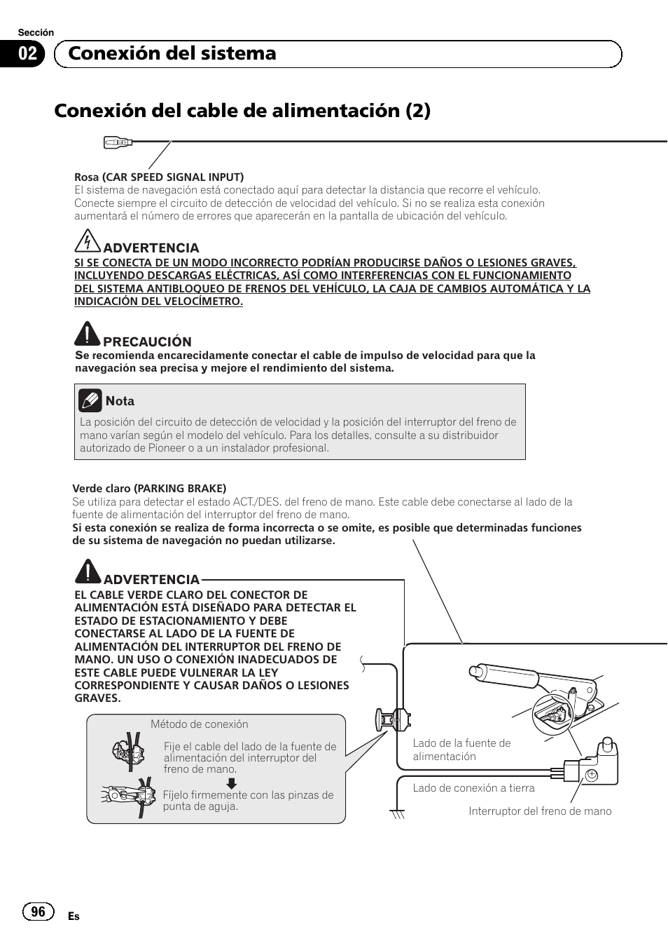 Conexión del cable de alimentación (2), 02 conexión del sistema | Pioneer AVIC-F30BT User Manual | Page 96 / 172