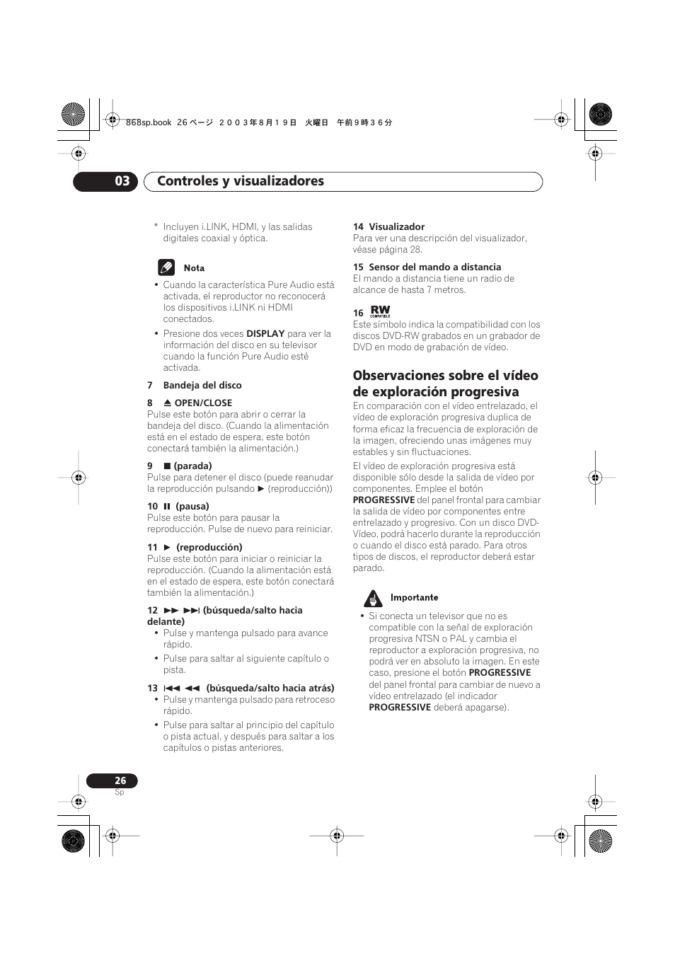Controles y visualizadores 03 | Pioneer DV-668AV-S User Manual | Page 122 / 200