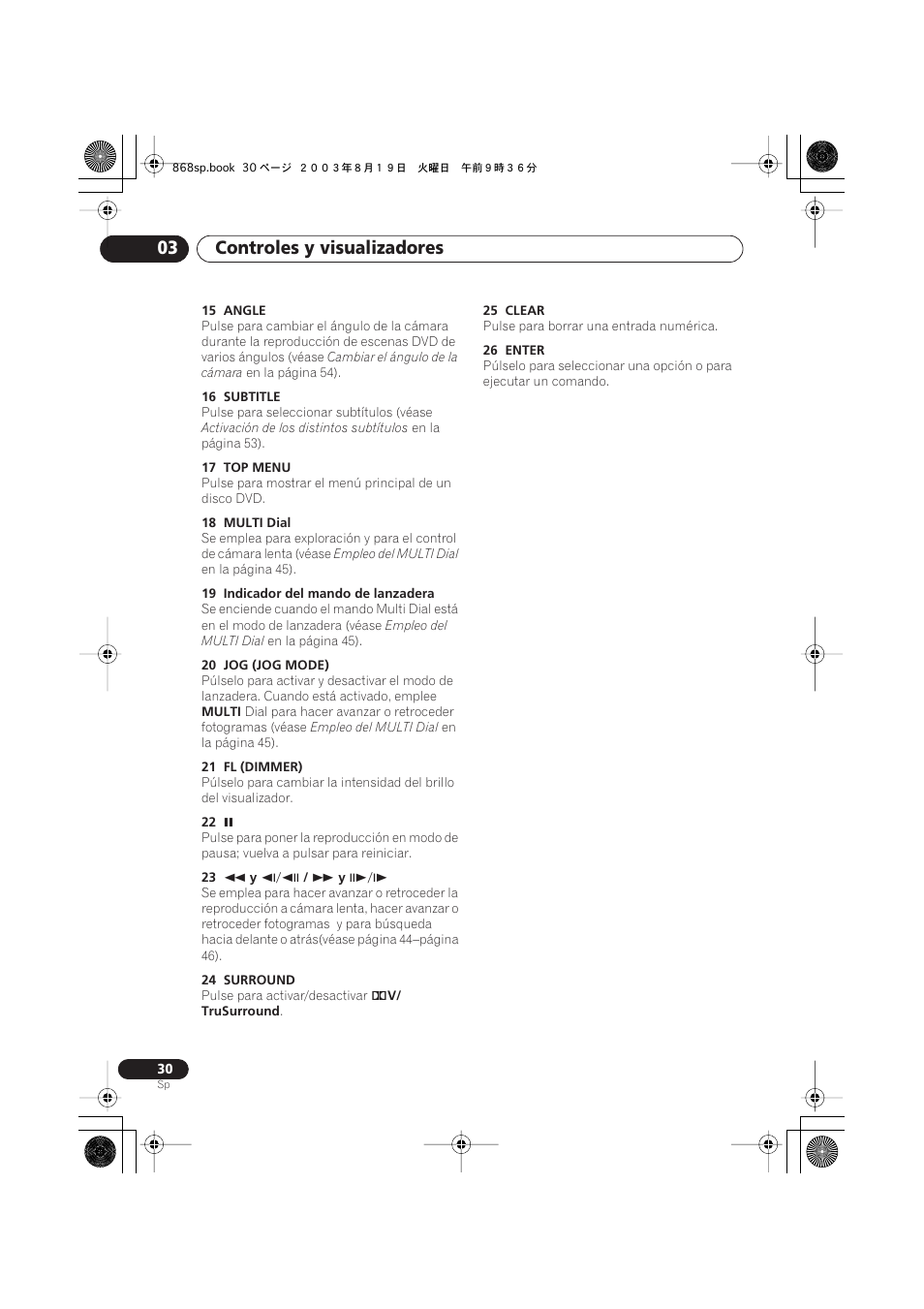 Controles y visualizadores 03 | Pioneer DV-668AV-S User Manual | Page 126 / 200