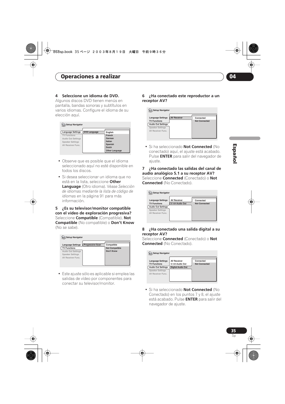 Operaciones a realizar 04, Español | Pioneer DV-668AV-S User Manual | Page 131 / 200