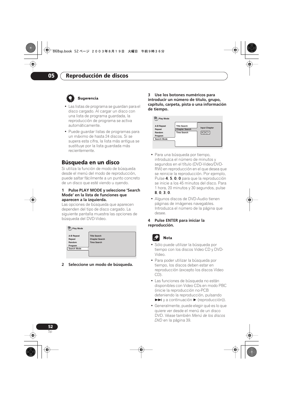 Búsqueda en un disco, Reproducción de discos 05 | Pioneer DV-668AV-S User Manual | Page 148 / 200