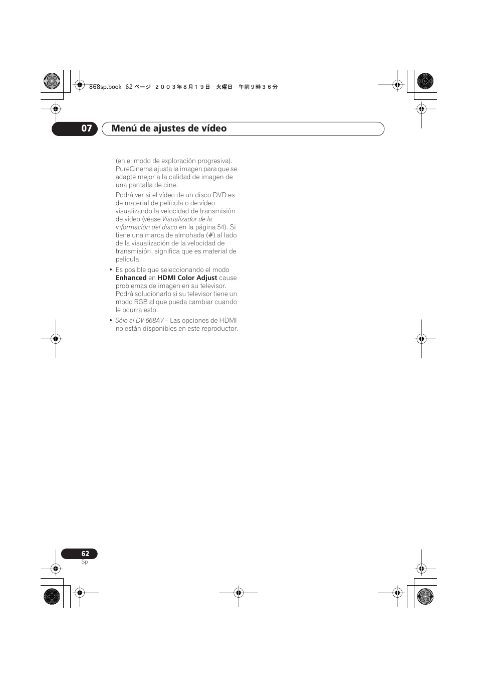 Menú de ajustes de vídeo 07 | Pioneer DV-668AV-S User Manual | Page 158 / 200