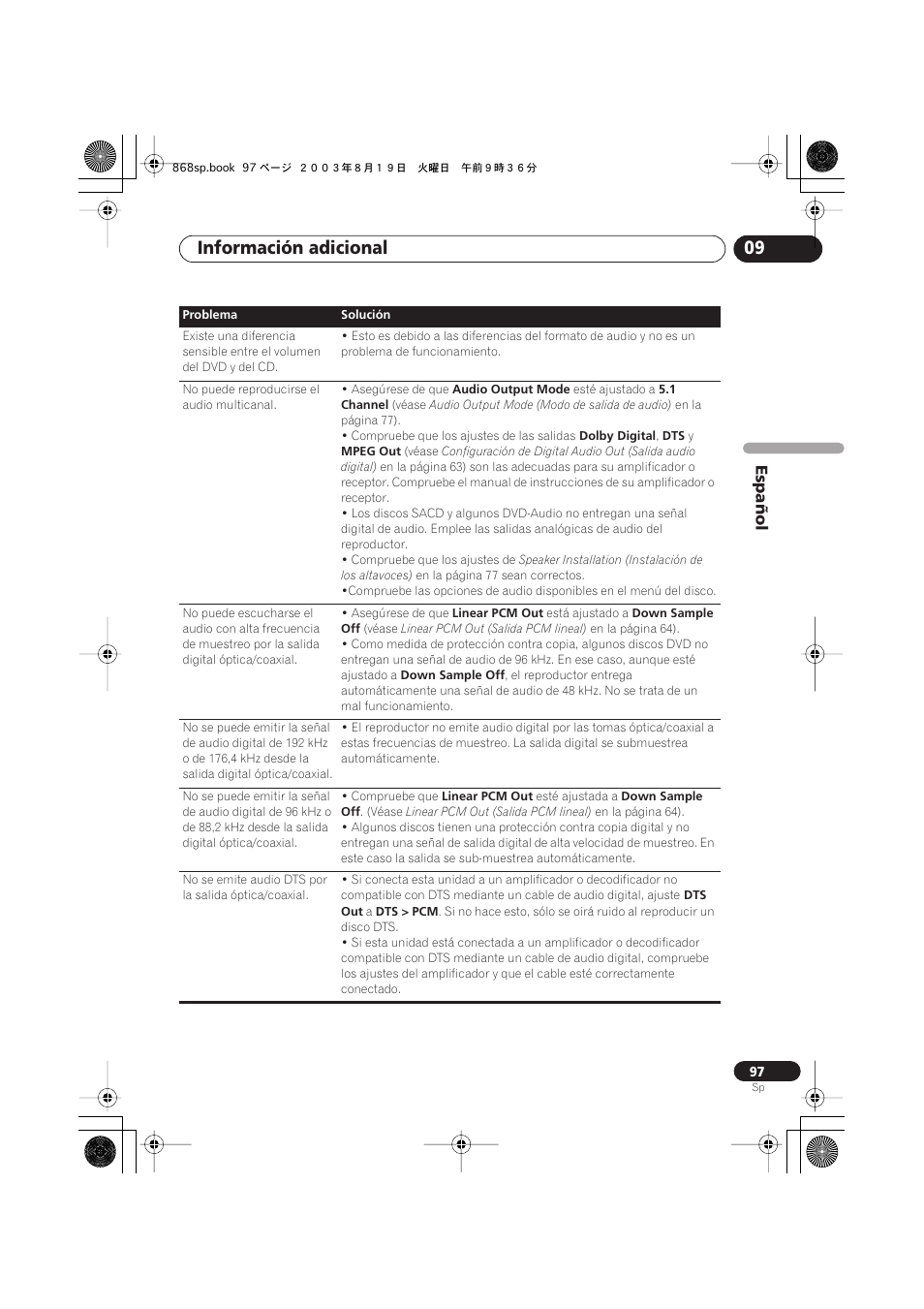Información adicional 09, Español | Pioneer DV-668AV-S User Manual | Page 193 / 200