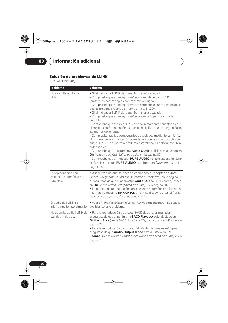 Solución de problemas de i.link, Información adicional 09 | Pioneer DV-668AV-S User Manual | Page 196 / 200