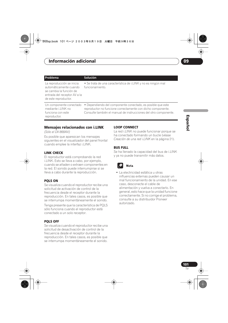 Mensajes relacionados con i.link, Información adicional 09 | Pioneer DV-668AV-S User Manual | Page 197 / 200