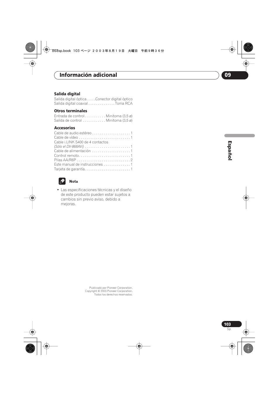 Información adicional 09 | Pioneer DV-668AV-S User Manual | Page 199 / 200