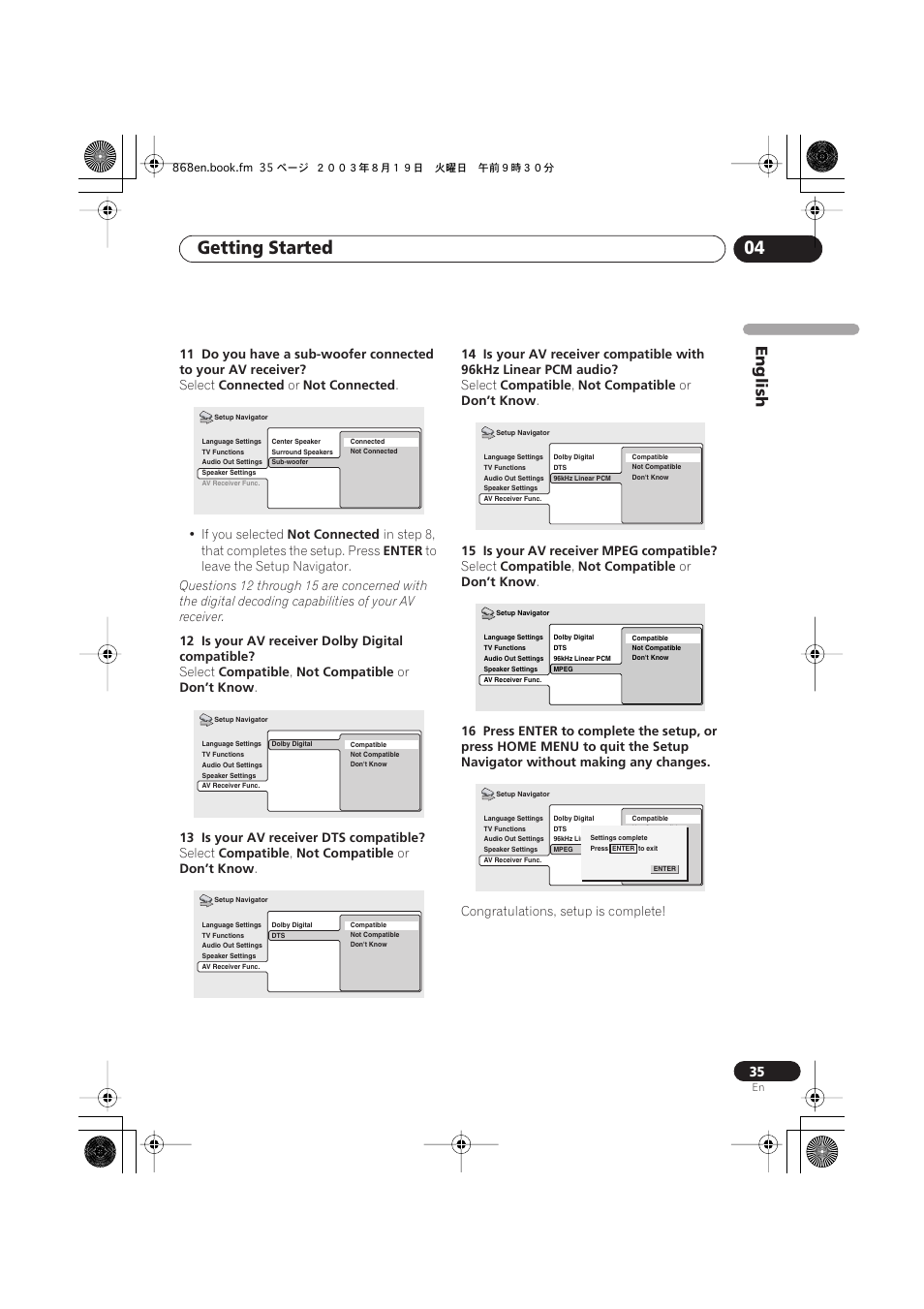 Getting started 04, English | Pioneer DV-668AV-S User Manual | Page 35 / 200