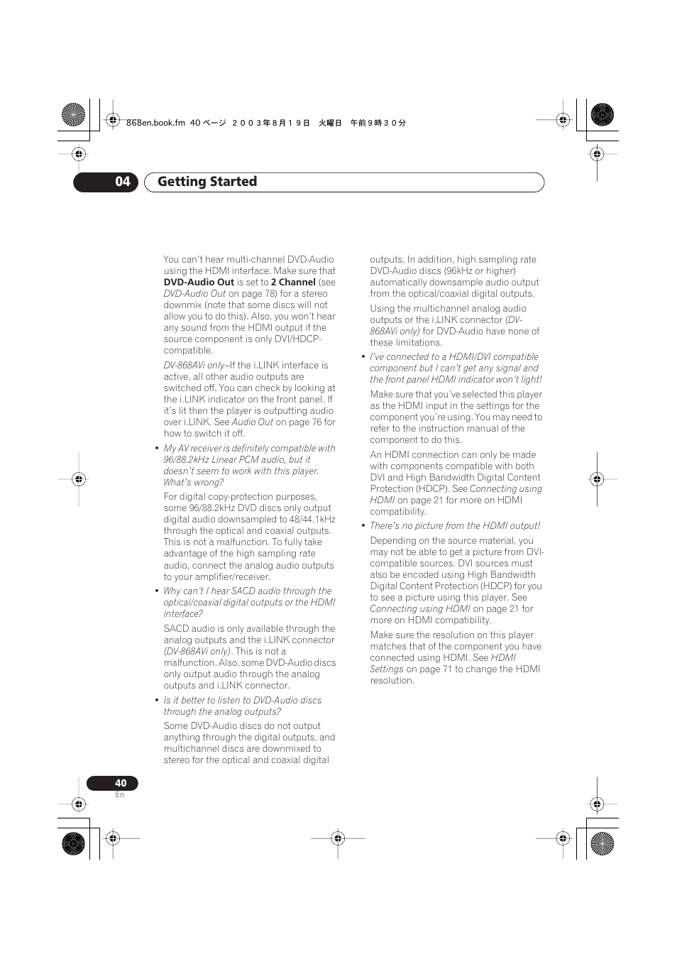 Getting started 04 | Pioneer DV-668AV-S User Manual | Page 40 / 200