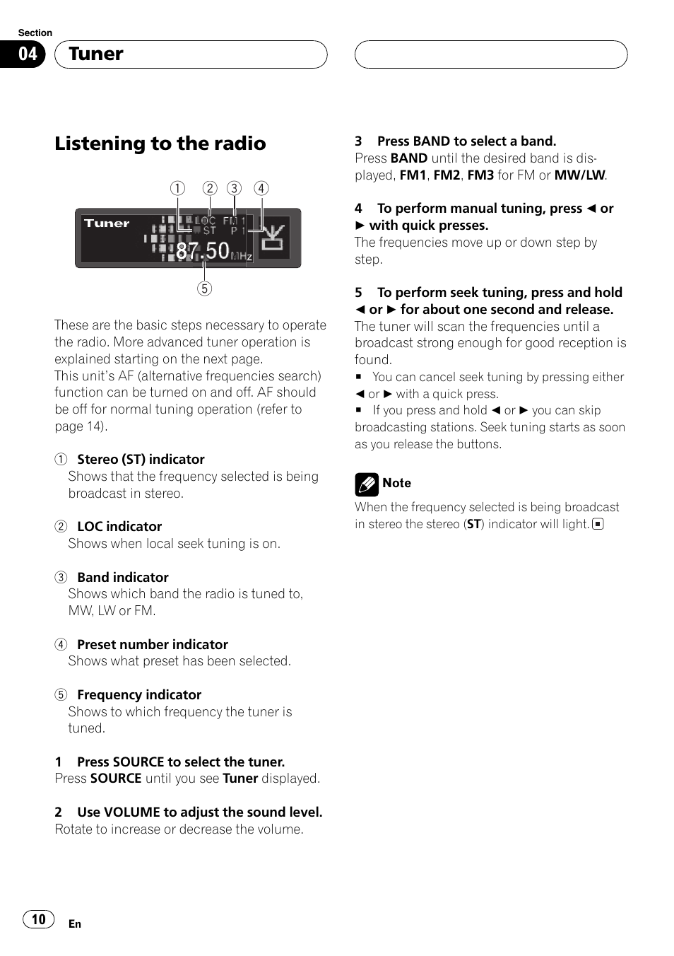 Tuner listening to the radio 10, Listening to the radio, Tuner | Pioneer DEH-P6600R User Manual | Page 10 / 103