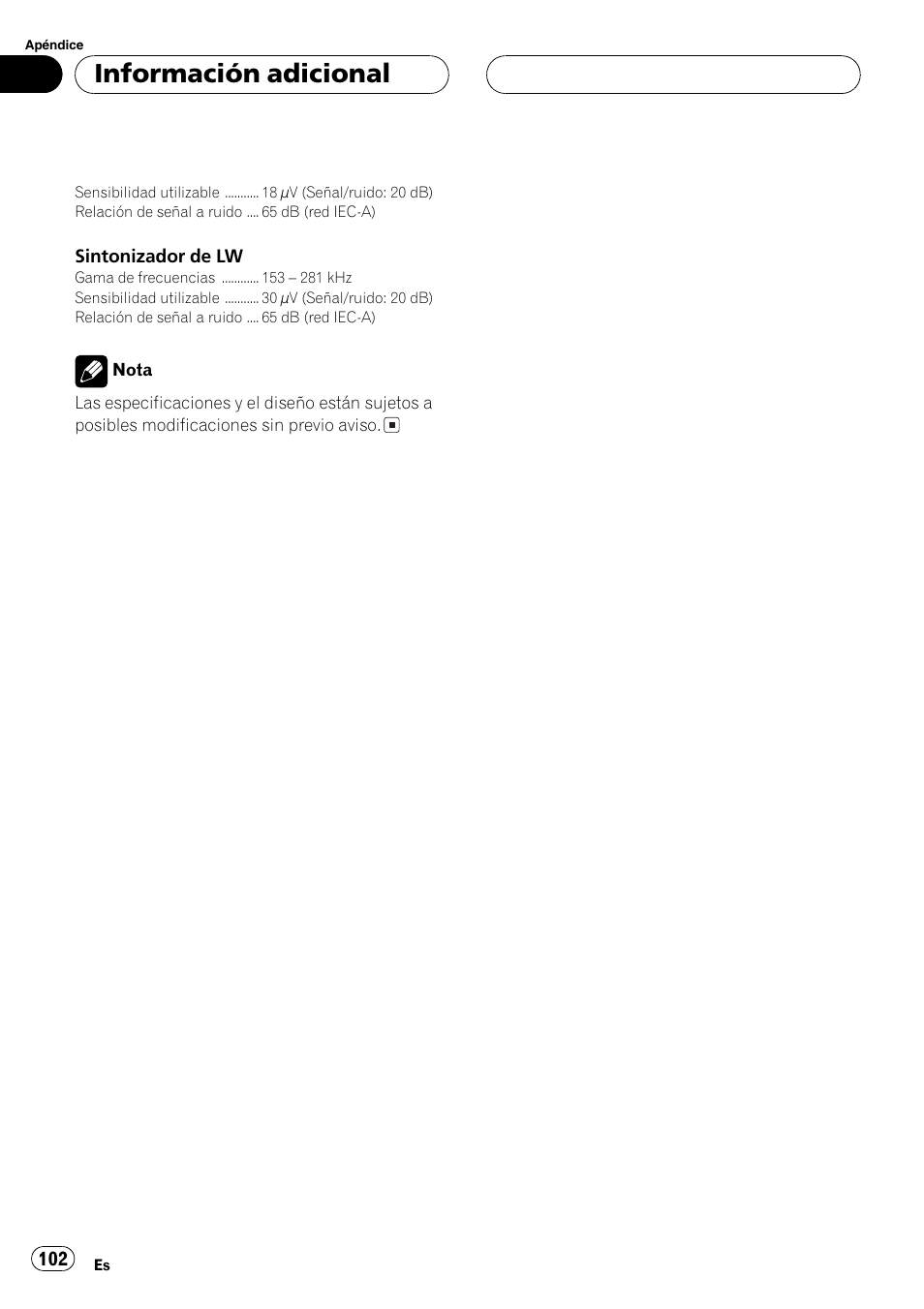 Información adicional | Pioneer DEH-P6600R User Manual | Page 102 / 103
