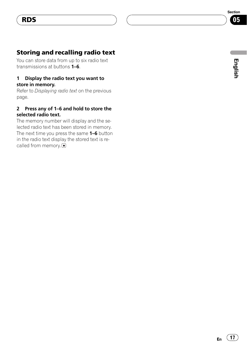 Storing and recalling radio text 17 | Pioneer DEH-P6600R User Manual | Page 17 / 103