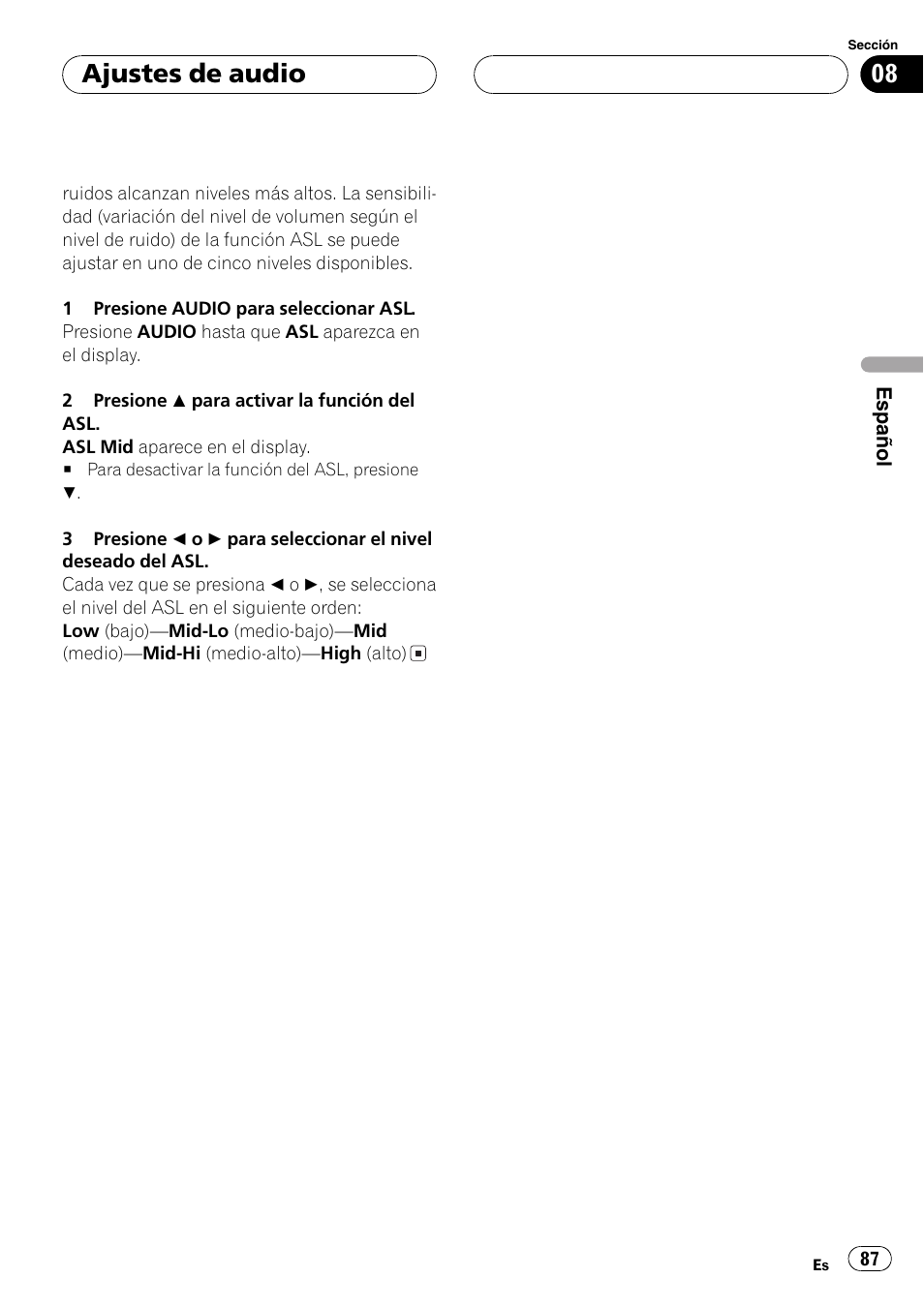 Ajustes de audio | Pioneer DEH-P6600R User Manual | Page 87 / 103