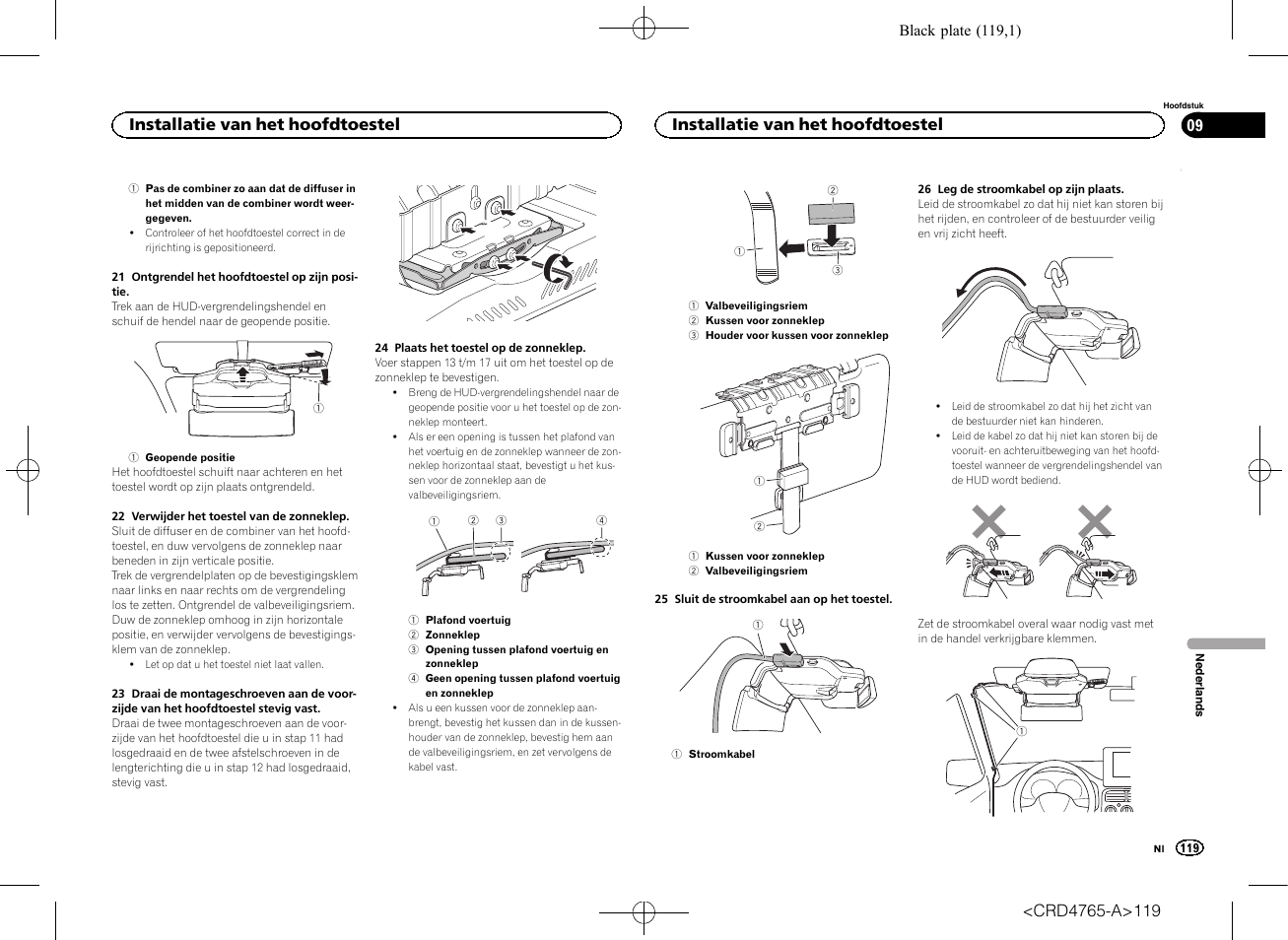 Installatie van het hoofdtoestel | Pioneer SPX-HUD01 User Manual | Page 119 / 148