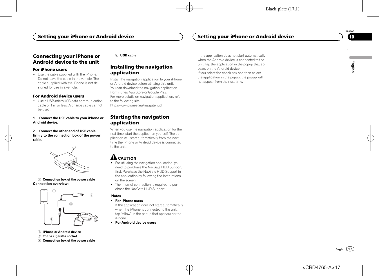 To the unit, Installing the navigation application, Starting the navigation application | Pioneer SPX-HUD01 User Manual | Page 17 / 148