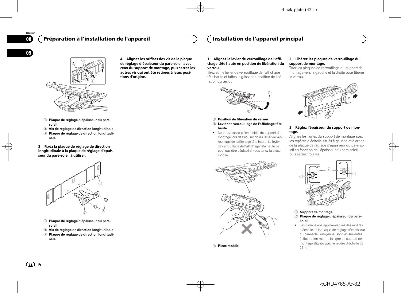 Installation de l, Appareil principal, Préparation à l ’installation de l’appareil | Installation de l ’appareil principal | Pioneer SPX-HUD01 User Manual | Page 32 / 148