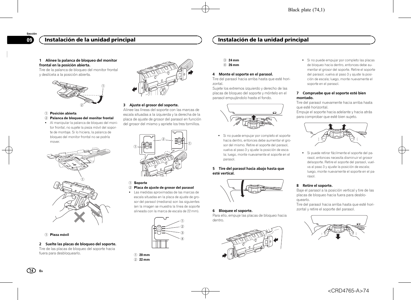 Instalación de la unidad principal | Pioneer SPX-HUD01 User Manual | Page 74 / 148