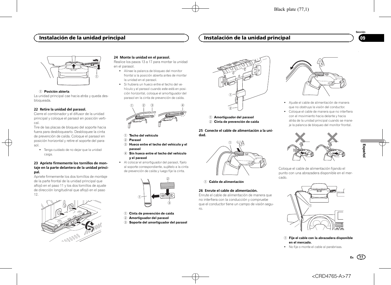 Instalación de la unidad principal | Pioneer SPX-HUD01 User Manual | Page 77 / 148