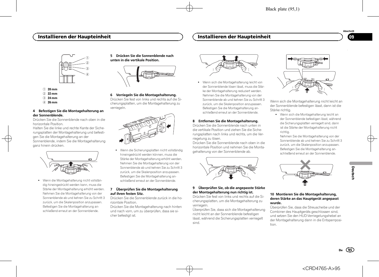 Installieren der haupteinheit | Pioneer SPX-HUD01 User Manual | Page 95 / 148