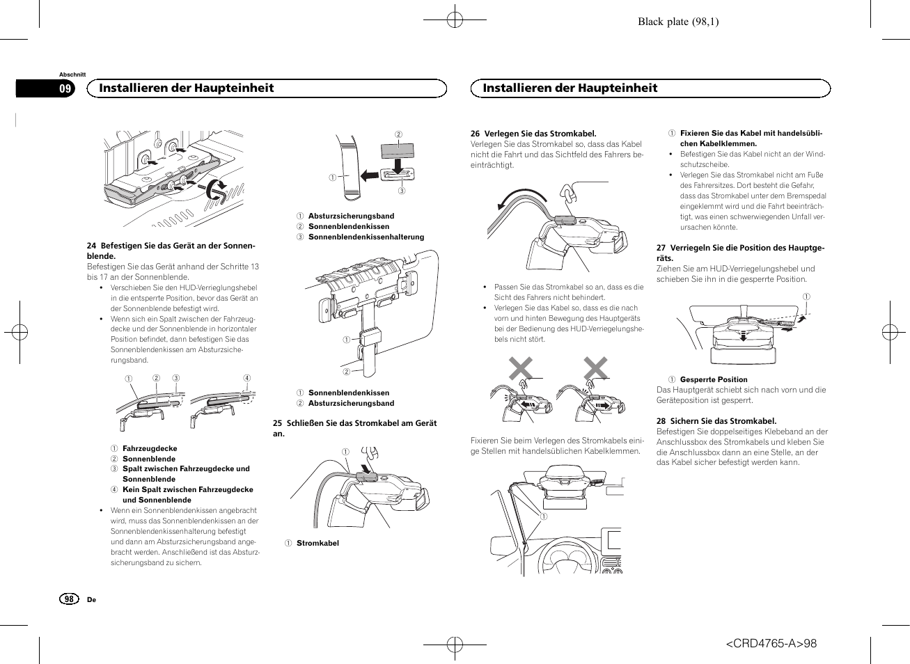 Installieren der haupteinheit | Pioneer SPX-HUD01 User Manual | Page 98 / 148