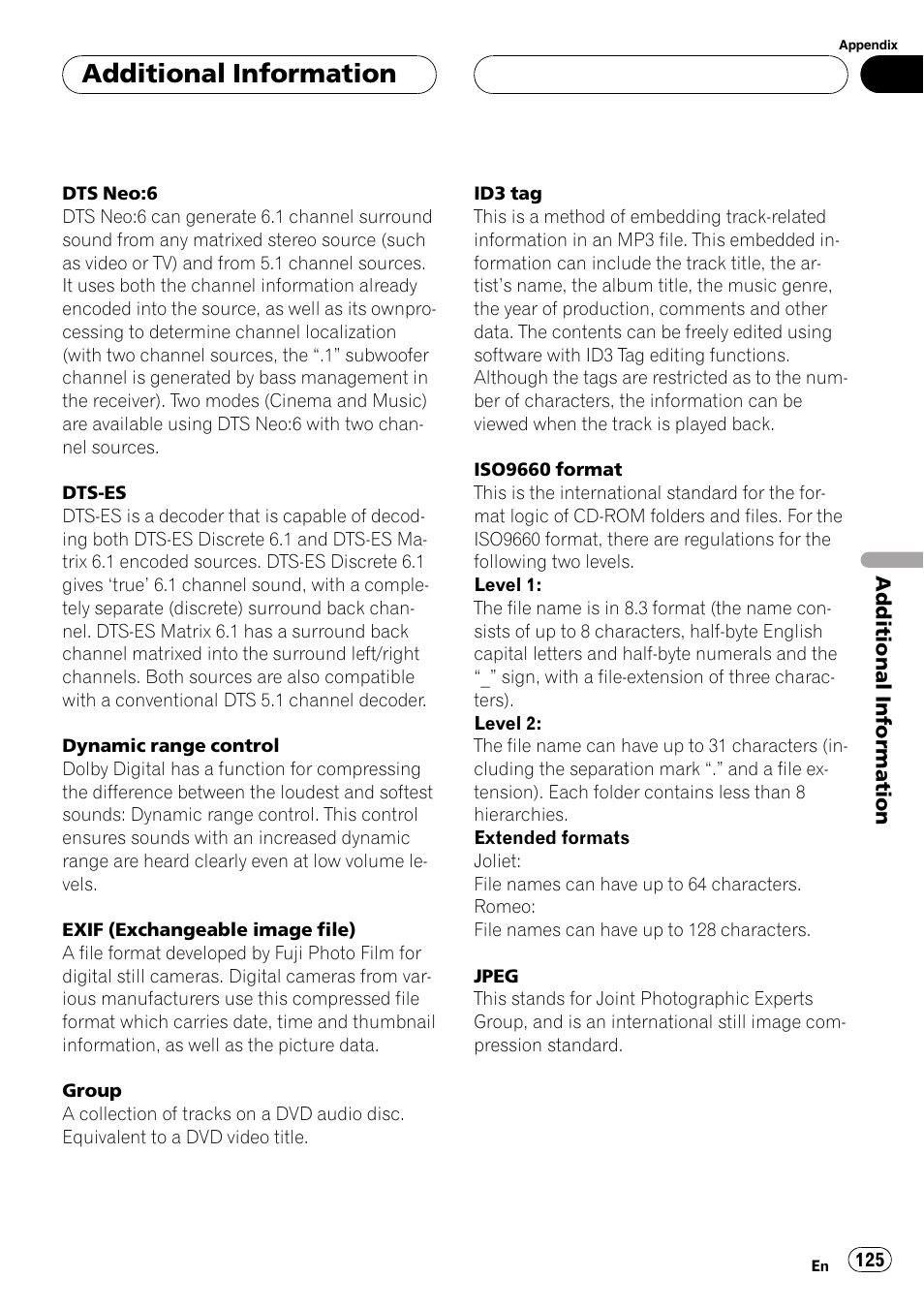 Additional information | Pioneer AVH-P7800DVD User Manual | Page 125 / 131
