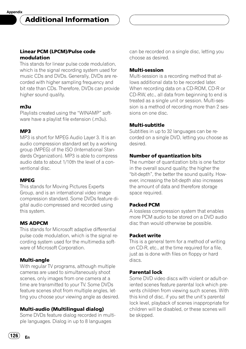 Additional information | Pioneer AVH-P7800DVD User Manual | Page 126 / 131