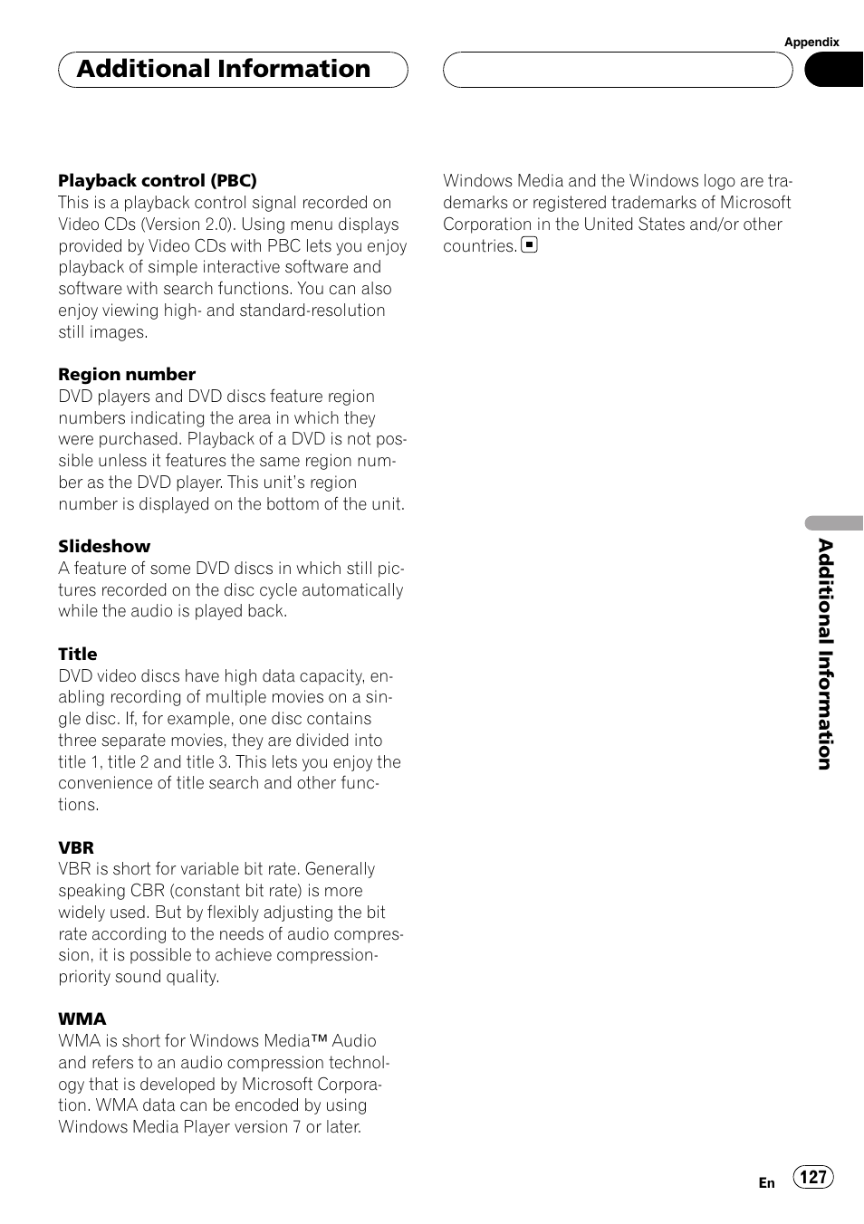 Additional information | Pioneer AVH-P7800DVD User Manual | Page 127 / 131