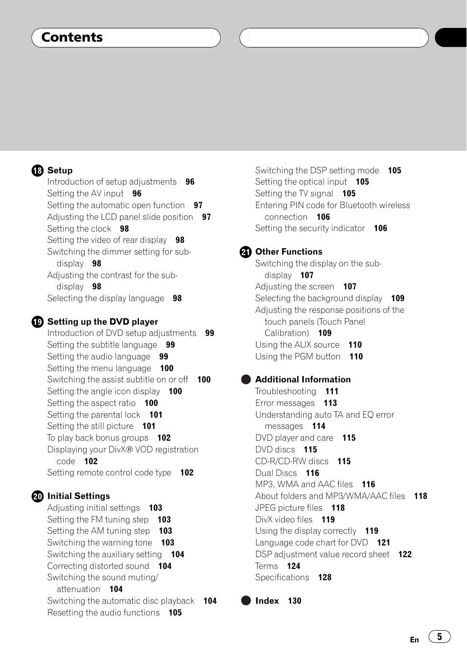 Pioneer AVH-P7800DVD User Manual | Page 5 / 131