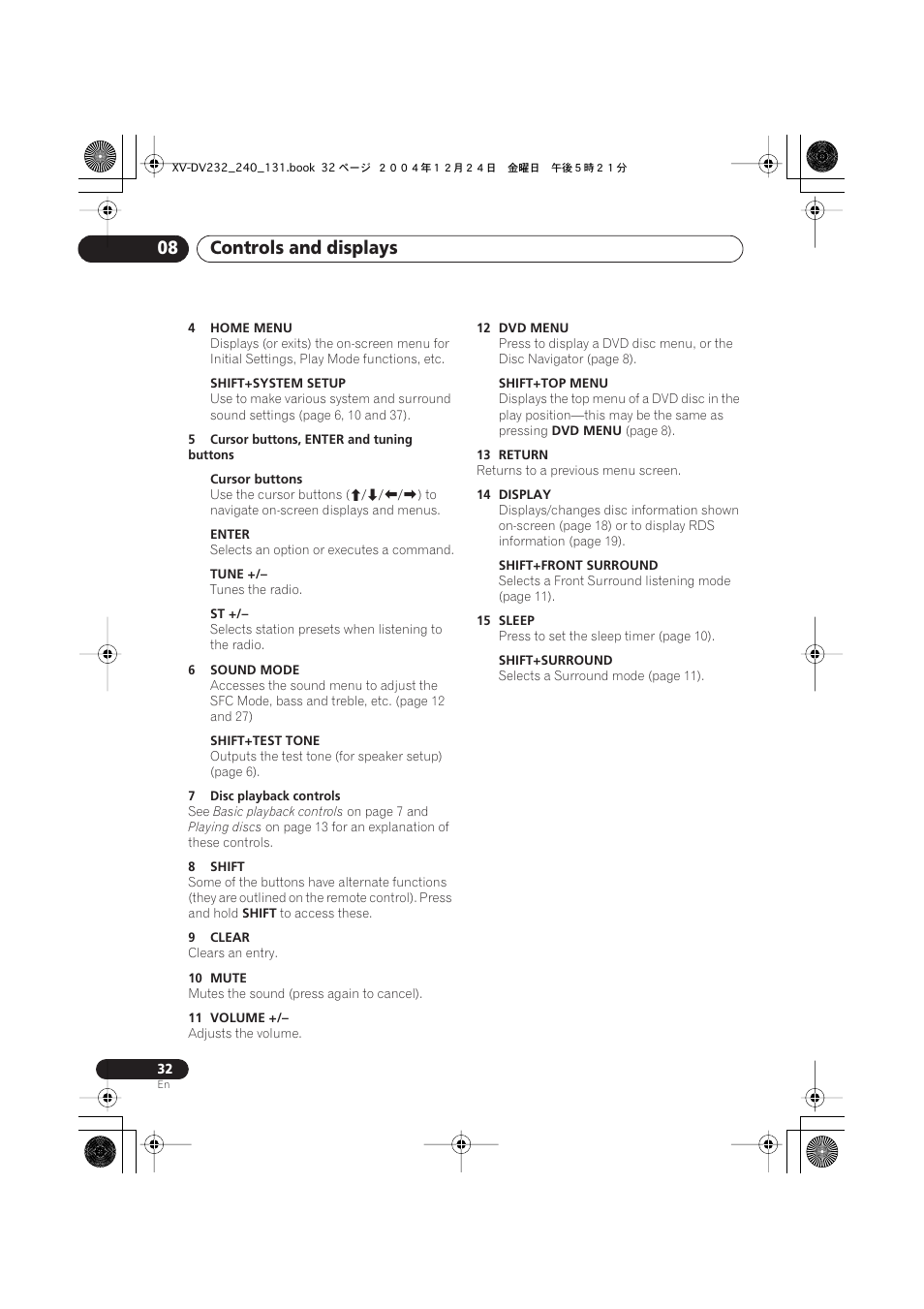 Controls and displays 08 | Pioneer DCS-240 User Manual | Page 32 / 44