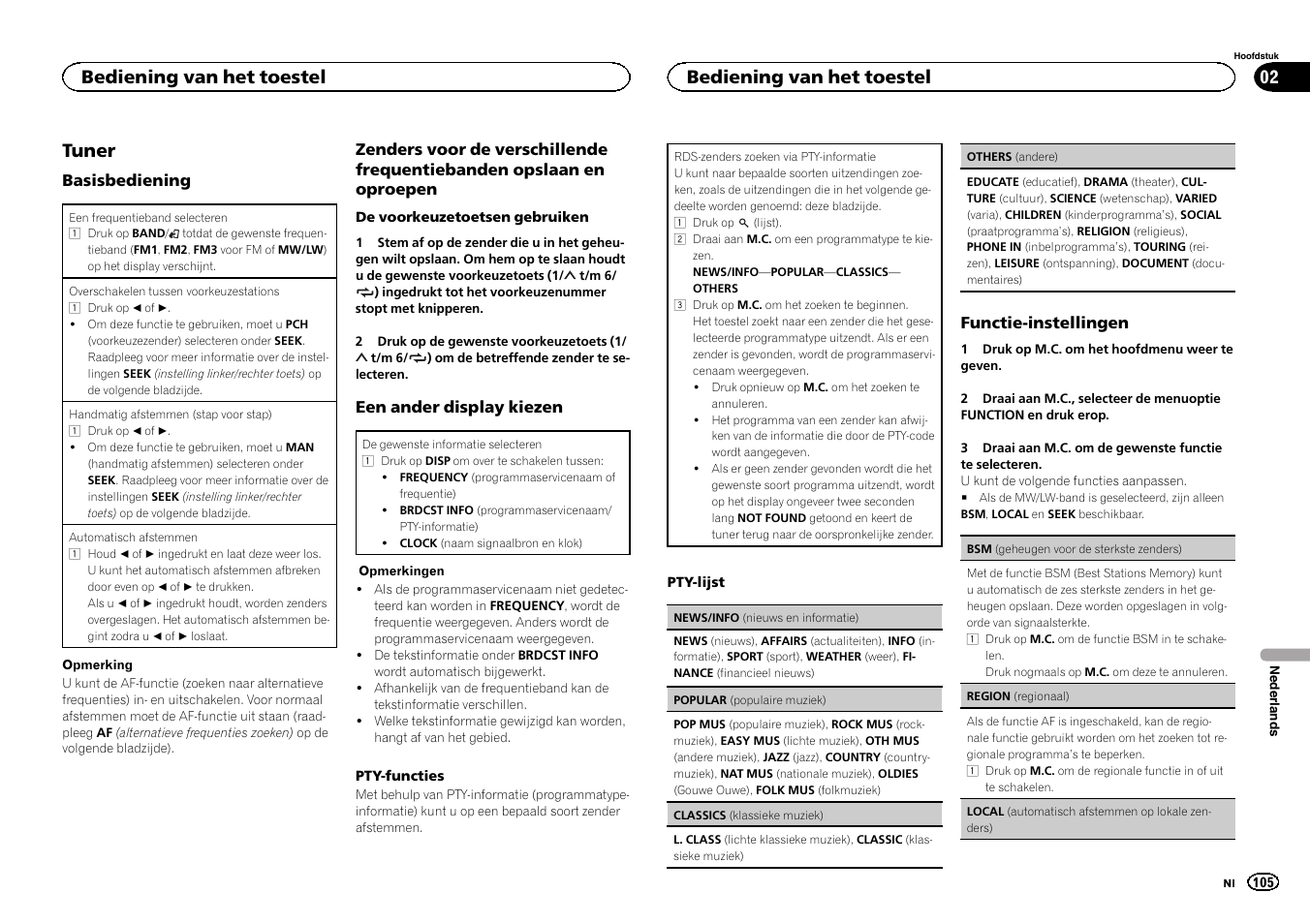 Tuner, Bediening van het toestel | Pioneer DEH-X3500UI User Manual | Page 105 / 144