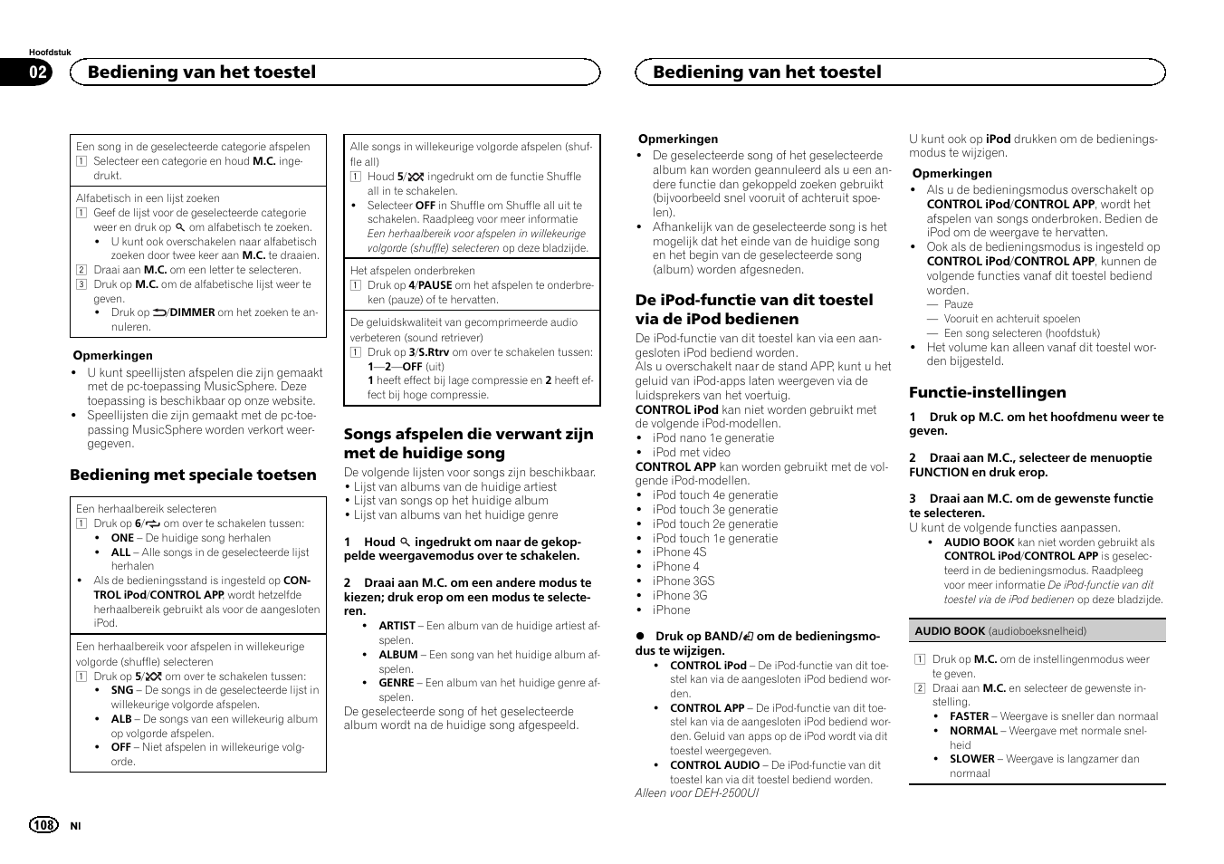Bediening van het toestel | Pioneer DEH-X3500UI User Manual | Page 108 / 144