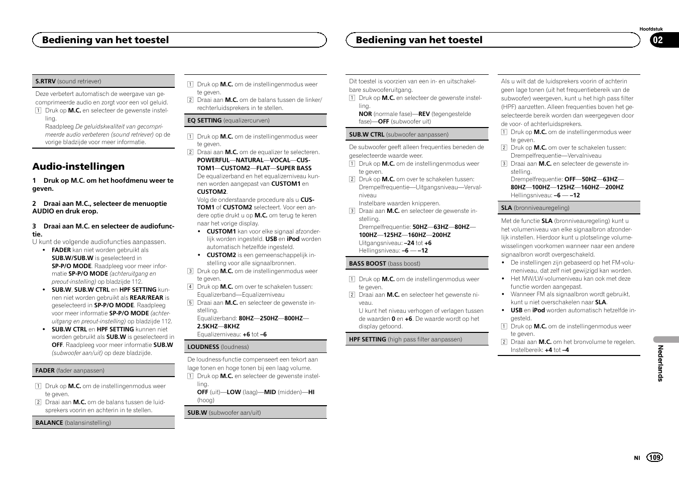 Audio-instellingen, Bediening van het toestel | Pioneer DEH-X3500UI User Manual | Page 109 / 144