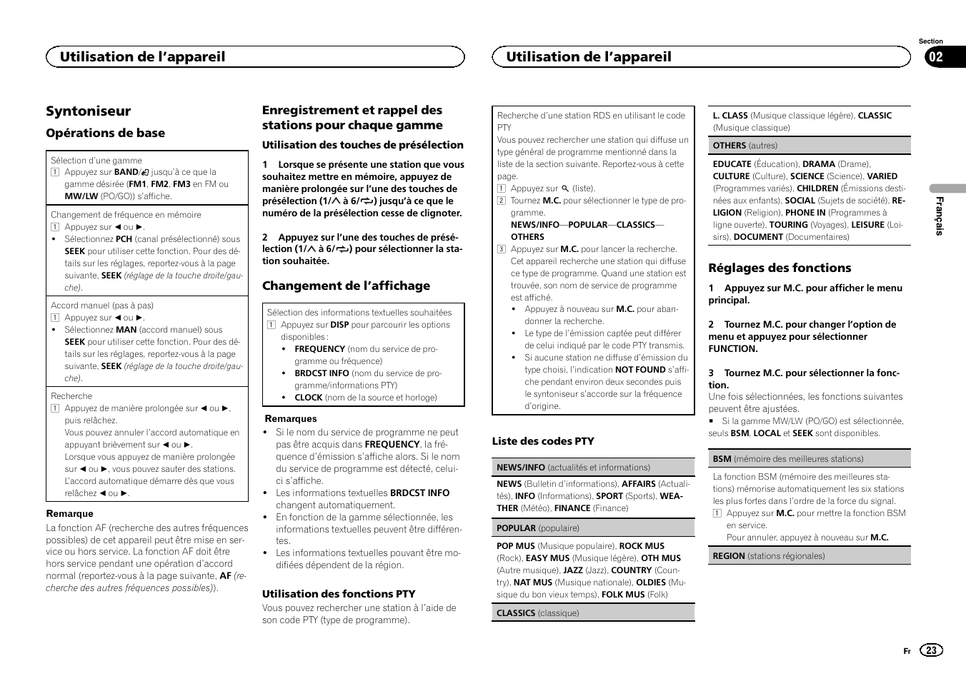 Syntoniseur, Utilisation de l ’appareil | Pioneer DEH-X3500UI User Manual | Page 23 / 144