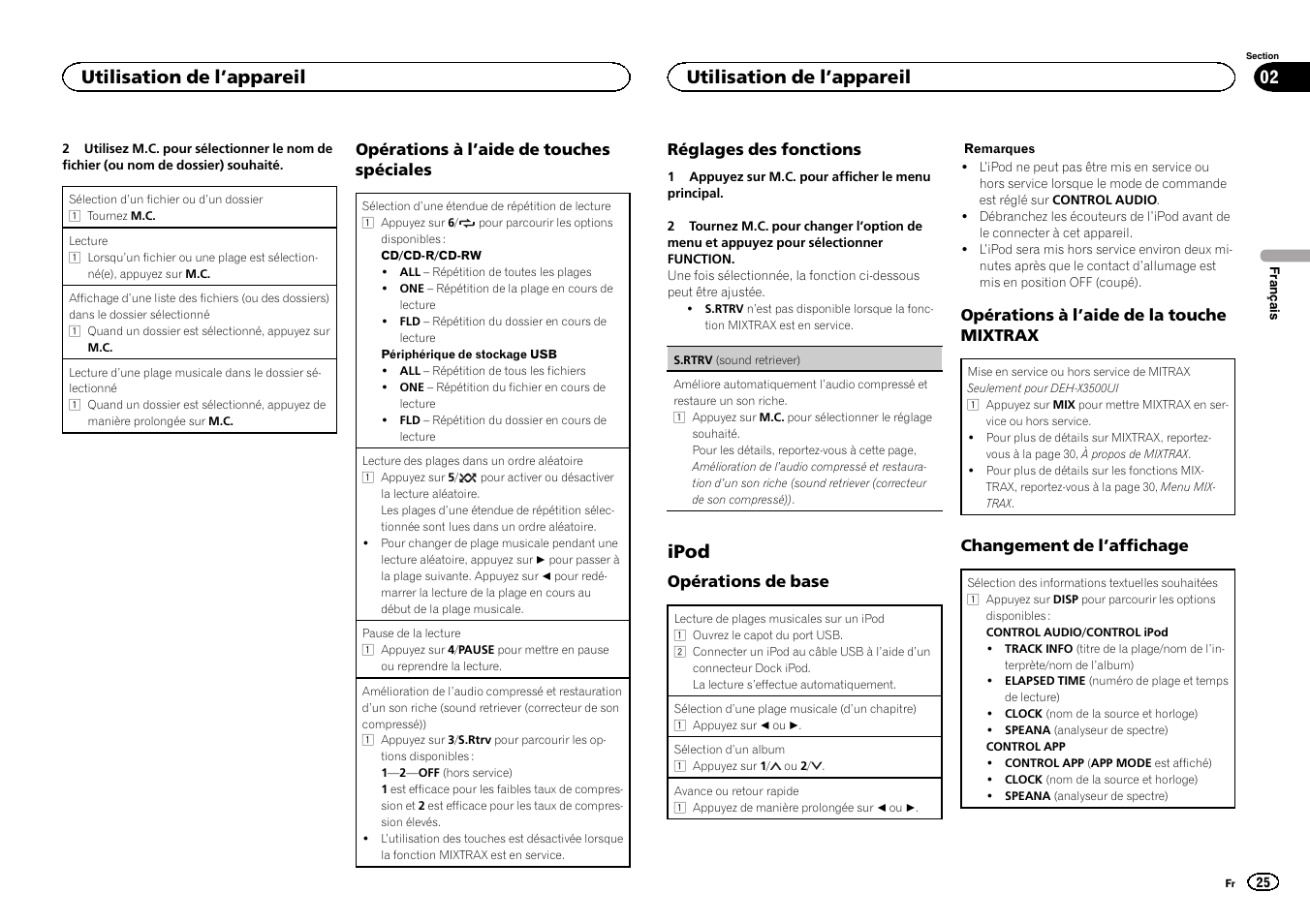 Ipod, Utilisation de l ’appareil | Pioneer DEH-X3500UI User Manual | Page 25 / 144