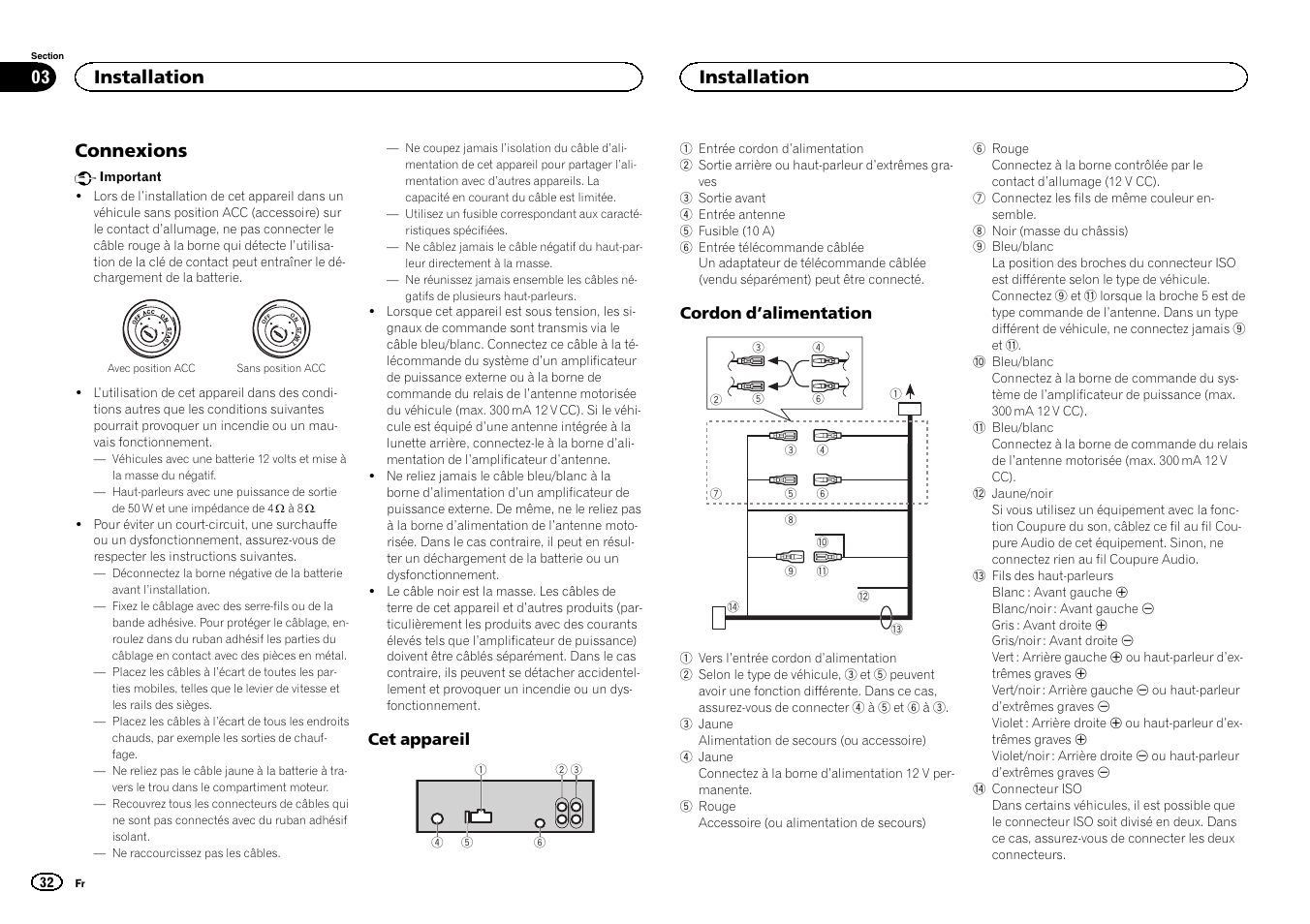 Connexions, Installation | Pioneer DEH-X3500UI User Manual | Page 32 / 144