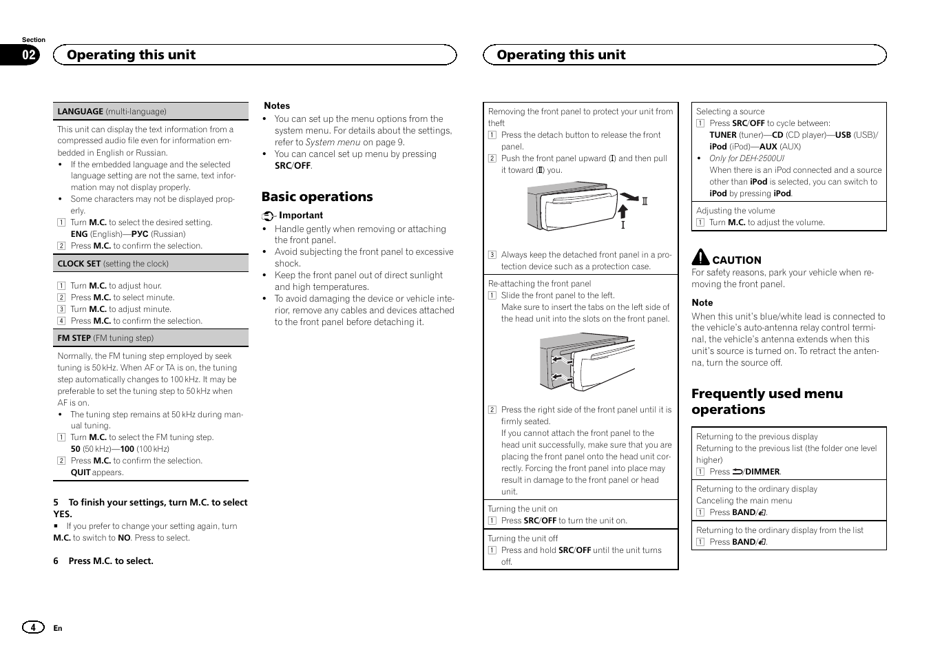 Basic operations, Frequently used menu operations, Operating this unit | Pioneer DEH-X3500UI User Manual | Page 4 / 144