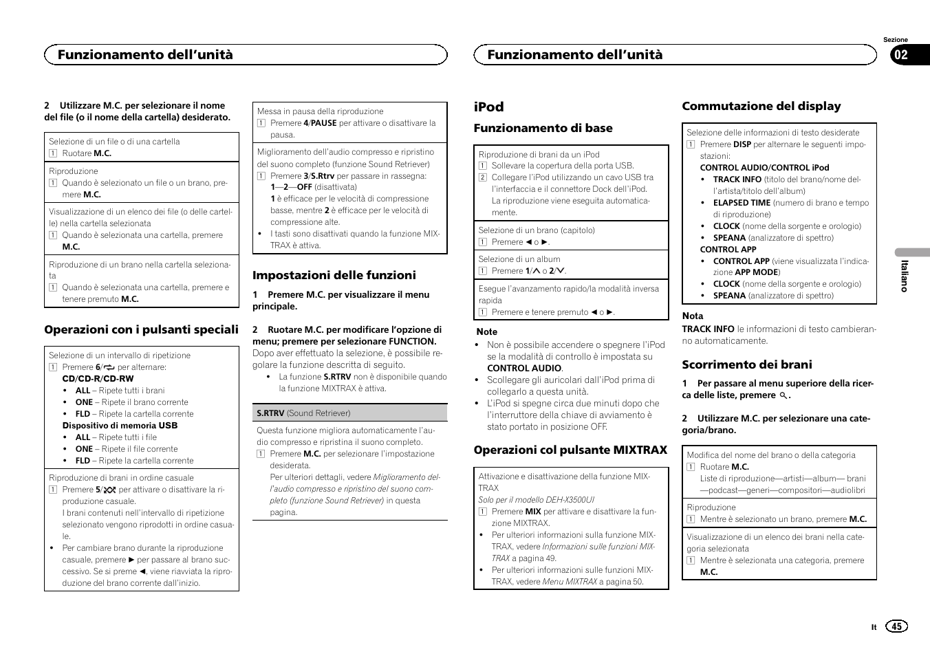 Ipod, Funzionamento dell ’unità | Pioneer DEH-X3500UI User Manual | Page 45 / 144