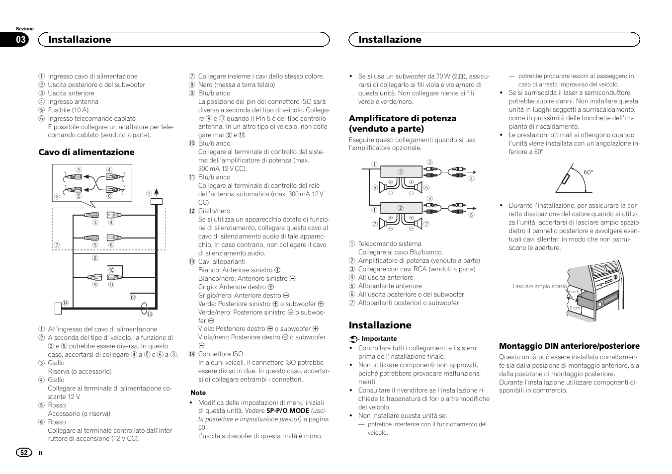 Installazione | Pioneer DEH-X3500UI User Manual | Page 52 / 144