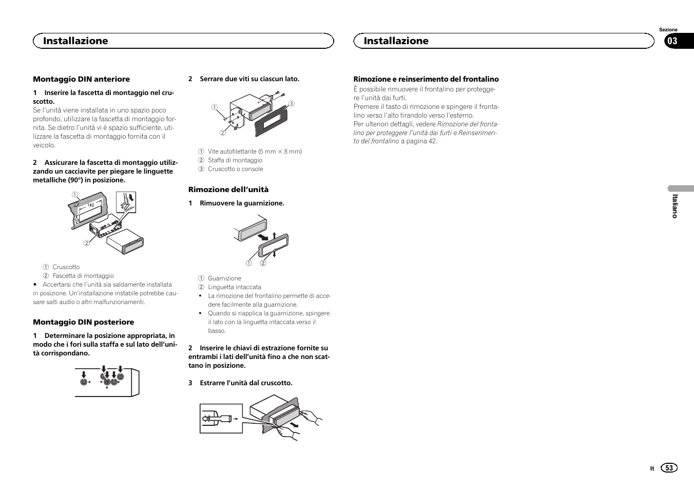 Installazione | Pioneer DEH-X3500UI User Manual | Page 53 / 144