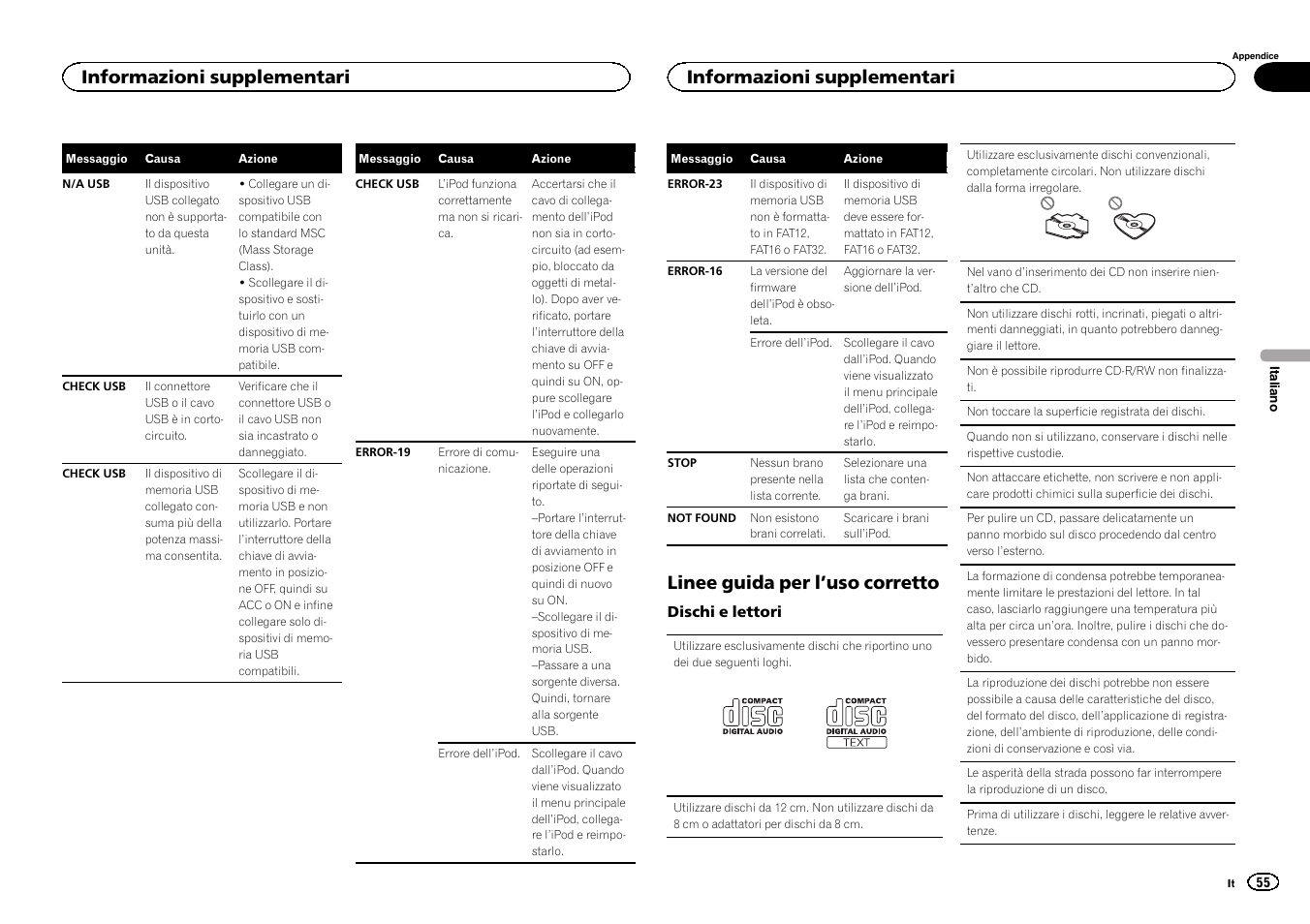Linee guida per l ’uso corretto, Informazioni supplementari | Pioneer DEH-X3500UI User Manual | Page 55 / 144
