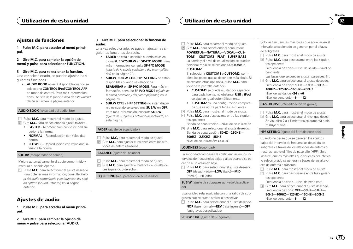 Ajustes de audio, Utilización de esta unidad | Pioneer DEH-X3500UI User Manual | Page 67 / 144