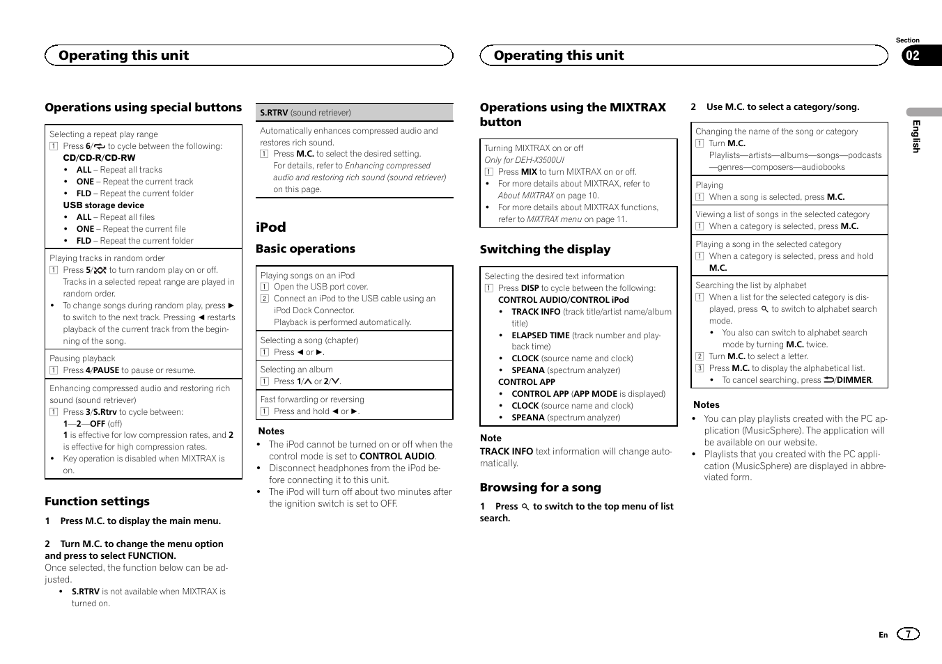 Ipod, Operating this unit | Pioneer DEH-X3500UI User Manual | Page 7 / 144