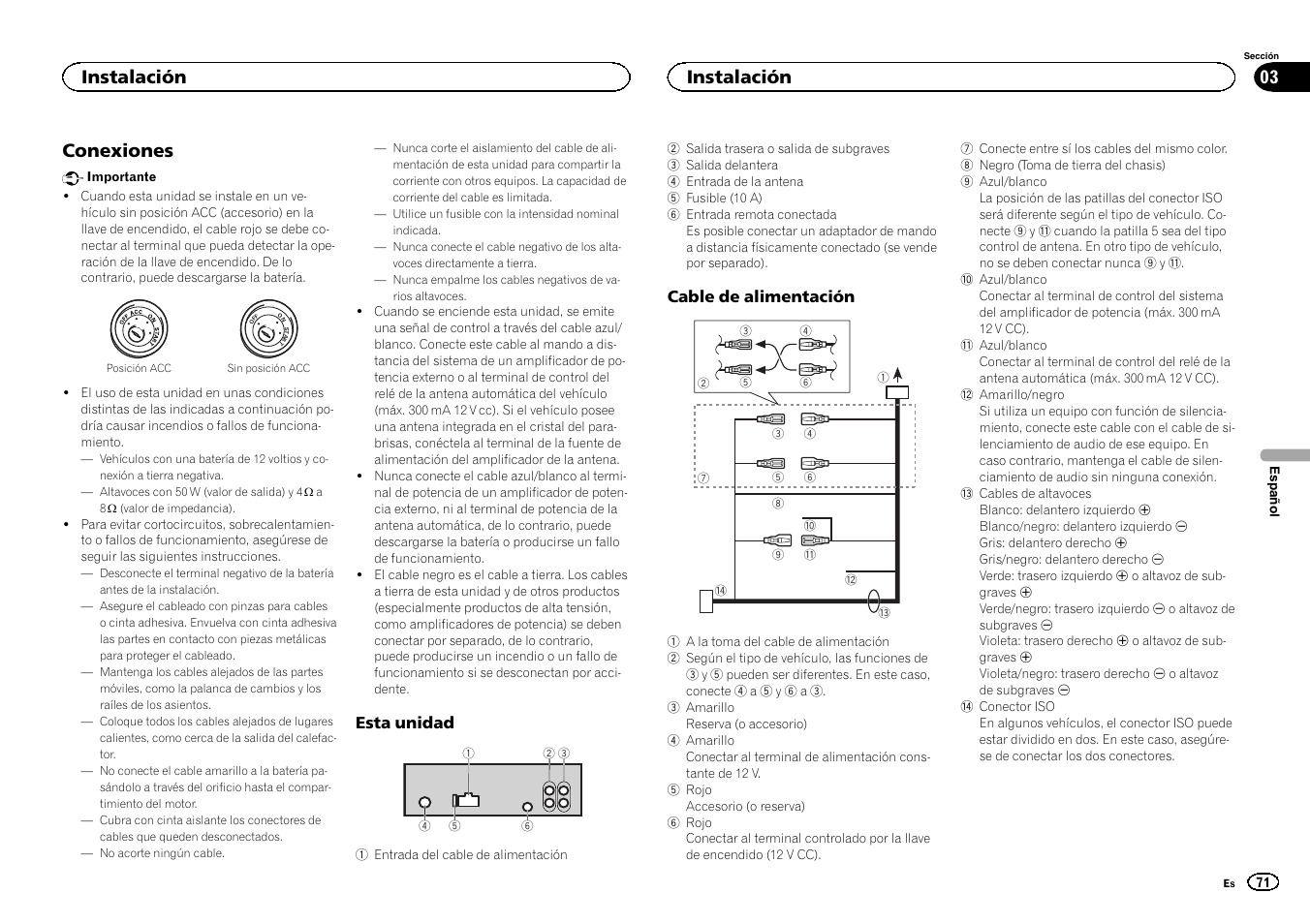 Conexiones, Instalación | Pioneer DEH-X3500UI User Manual | Page 71 / 144