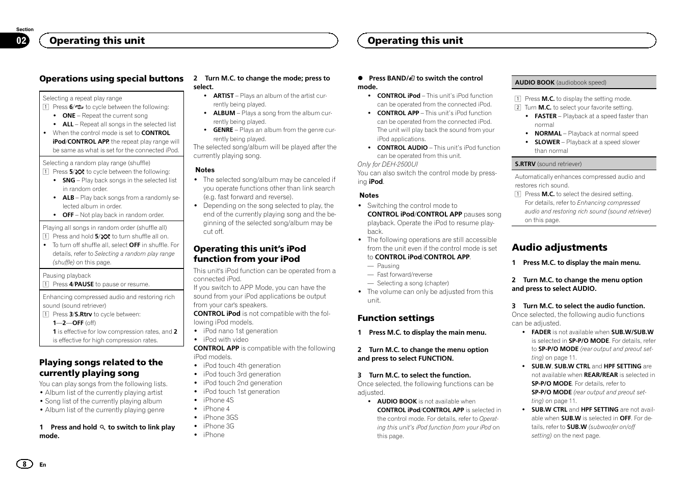 Audio adjustments, Operating this unit | Pioneer DEH-X3500UI User Manual | Page 8 / 144