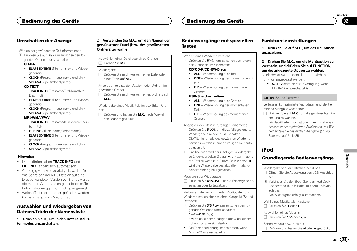 Ipod, Bedienung des geräts | Pioneer DEH-X3500UI User Manual | Page 85 / 144