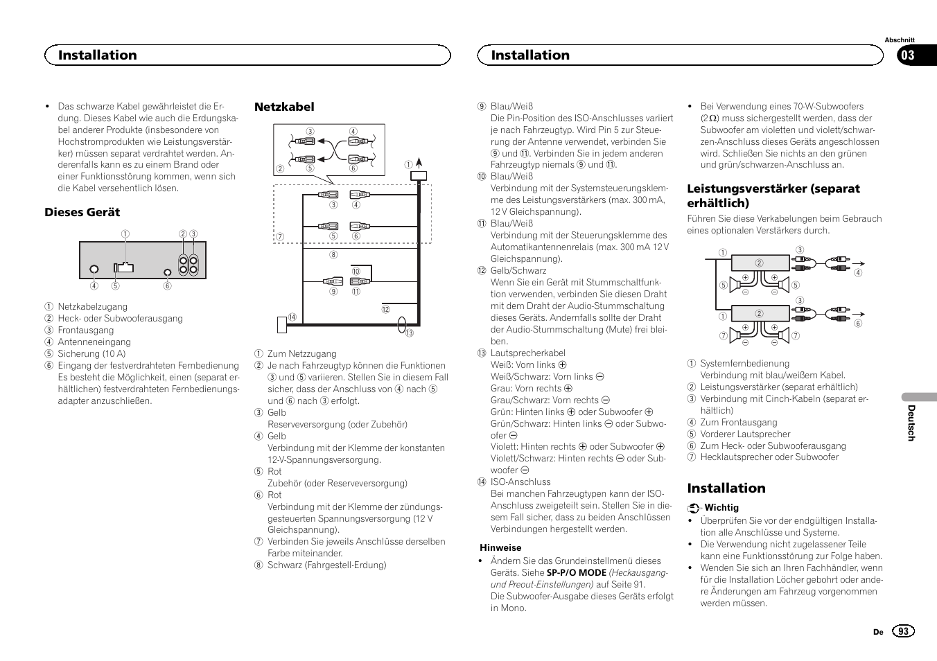 Installation | Pioneer DEH-X3500UI User Manual | Page 93 / 144