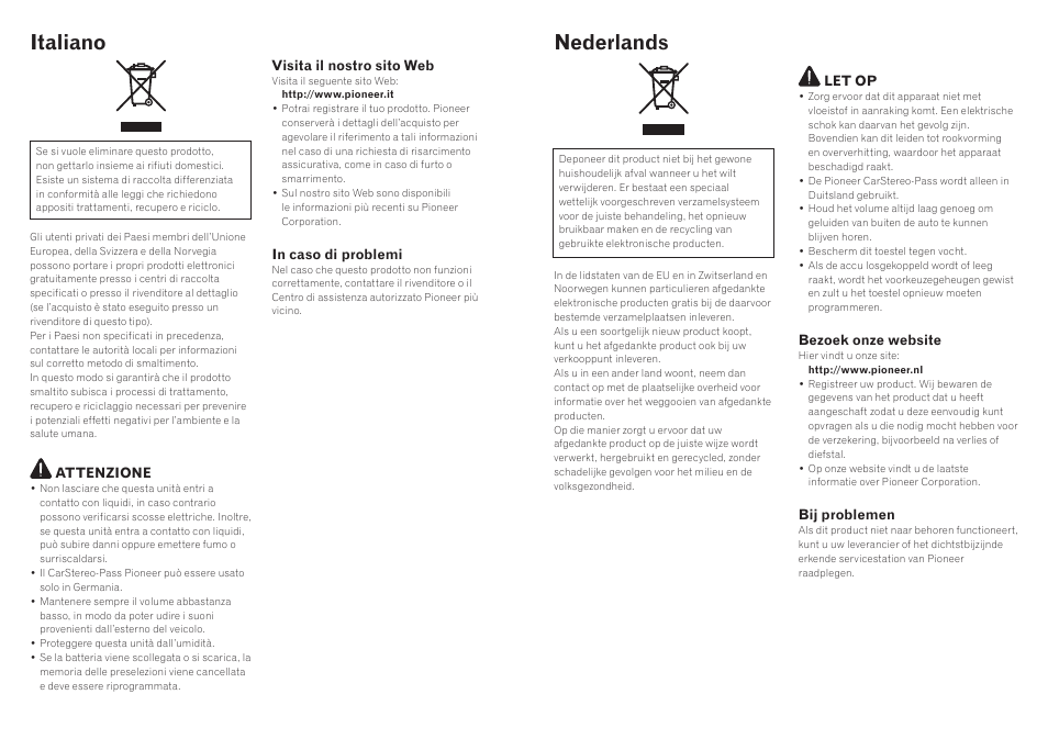 Italiano, Nederlands | Pioneer MVH-7300 User Manual | Page 3 / 4
