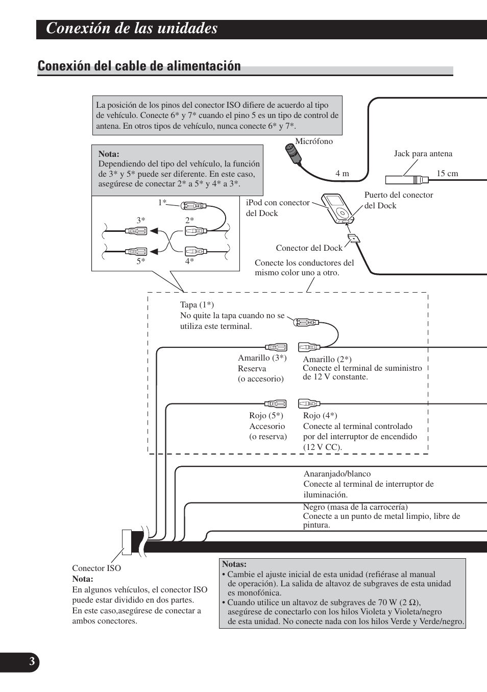 Conexión del cable de alimentación, Conexión de las unidades | Pioneer DEH-P800BT User Manual | Page 14 / 72